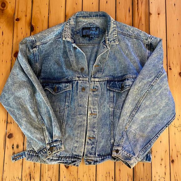 Vintage 1990s Acid Wash Denim Jean Jacket XL - Picture 1 of 5